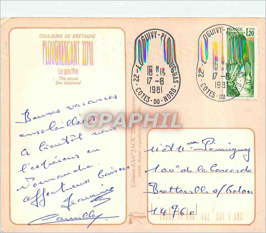 CPM Couleurs de Bretagne Plougresgant Le Gouffre  — Verso