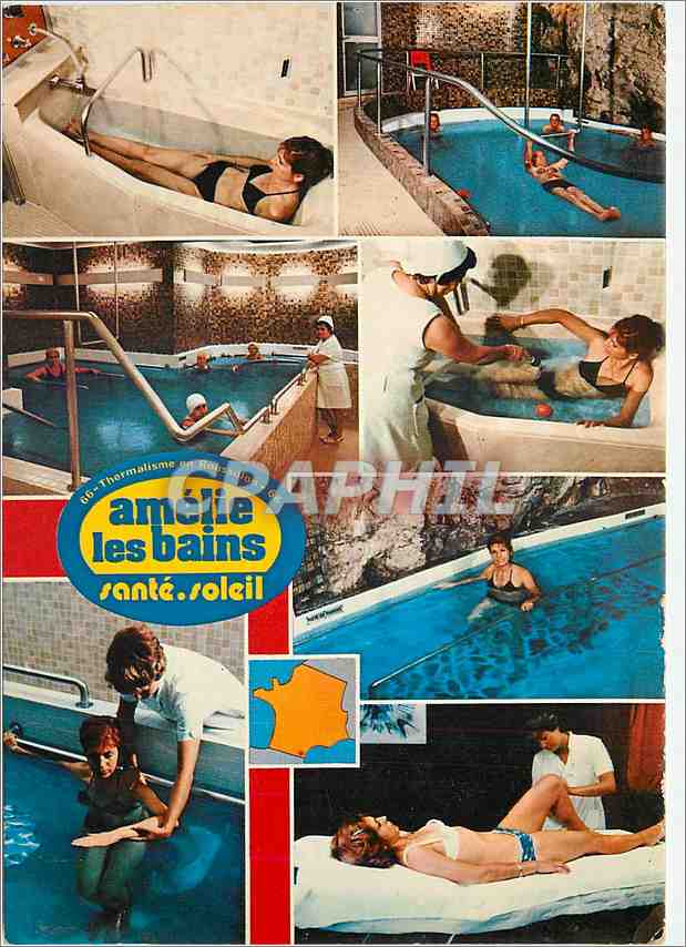 CPM Amelie les Bains Thermalisme au soleil De gauche a droite Bain simple en baignore Piscine Hommes
