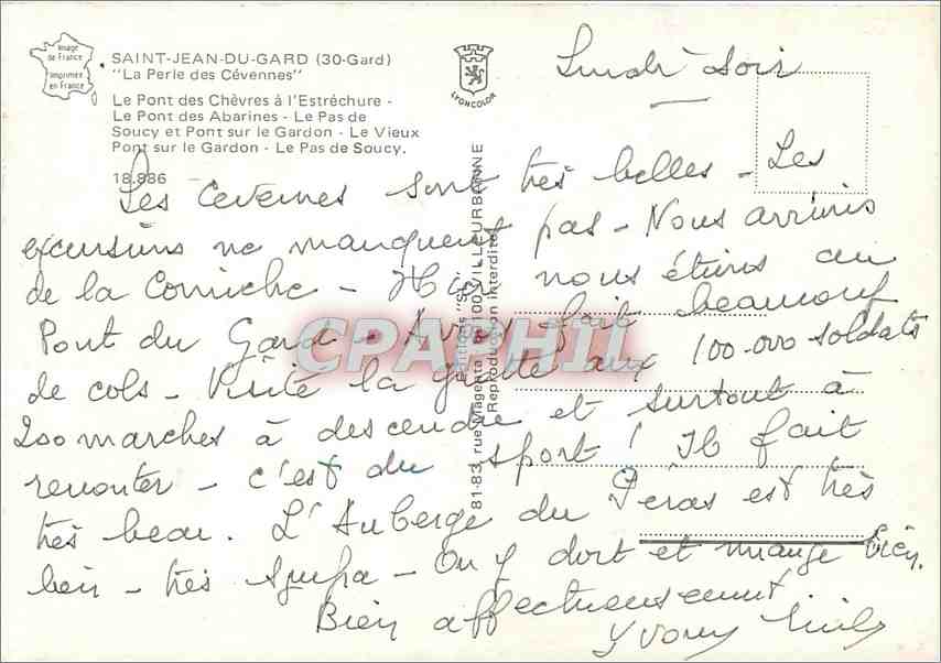 CPM Saint Jean du Gard La Perle des Cevennes Le Pont des Chevres a l'Estrechure  — Rückseite