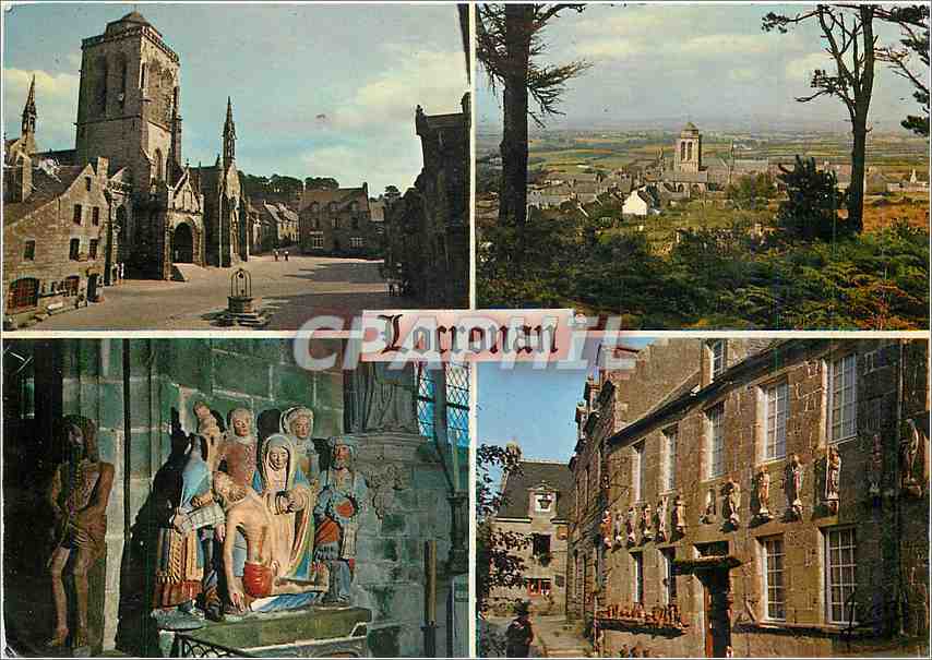 CPM Locrononan Finistere La place son vieux puits et l'eglise Vue generale Chapelle du Penity La des