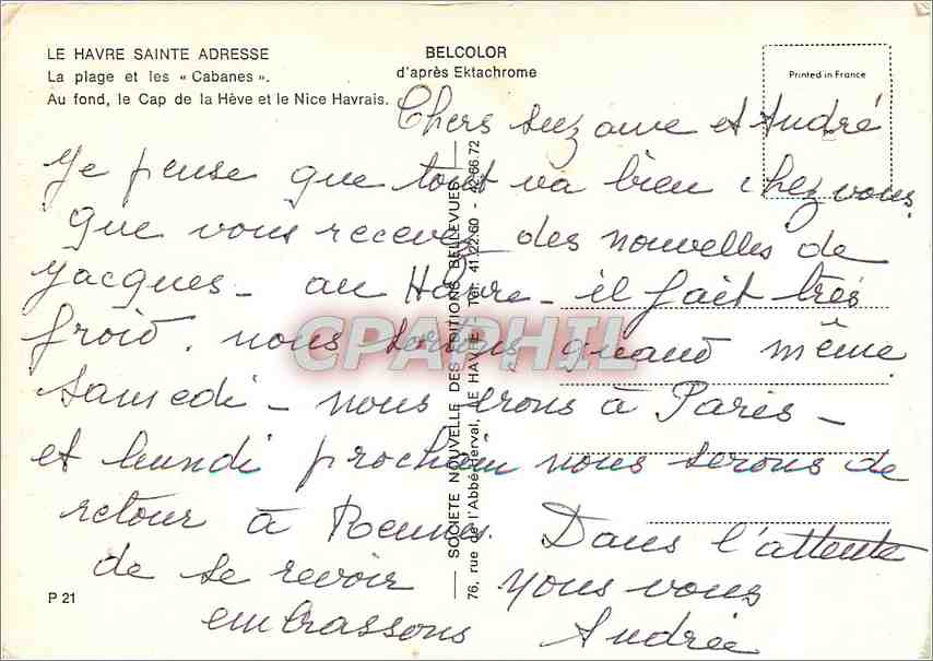 CPM Le Havre Sainte Adresse La plage et les Cabenets Au fond le Cap de la Heve et le Nice Havrais  — Rückseite