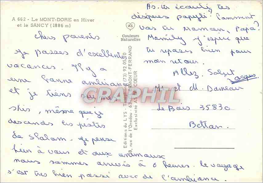 CPM Le Mont Dore en Hiver et le Sancy  — Rückseite