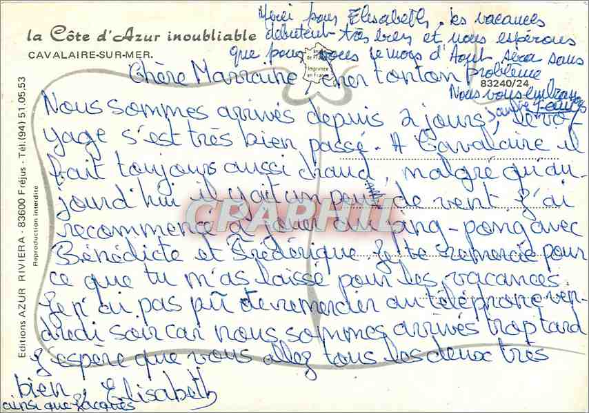 CPM La Cote d'Azur inoubliable Cavalaire sur mer  — Rückseite