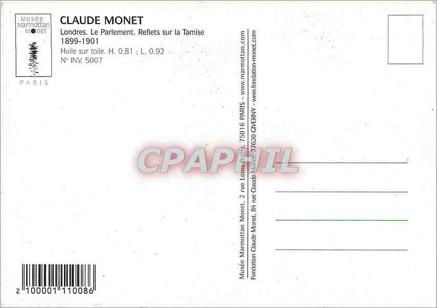 CPM Claude Monet Londres Le Parlement Reflets sur la Tamise  — Verso