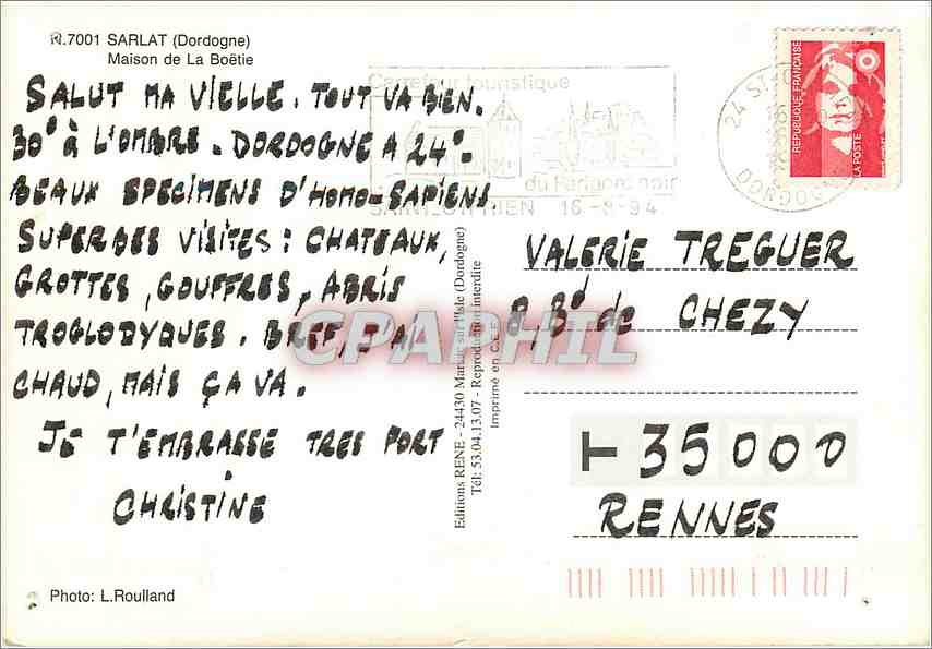 CPM Sarlat Dordogne Maison de la Boetie  — Verso