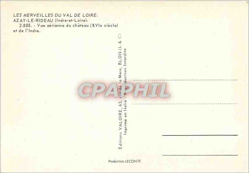 CPM Azay le Rideau Indre et Loire Vue aerienne du chateau et de l'Indre  — Verso