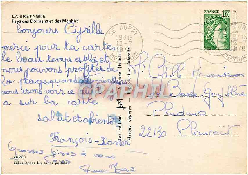 CPM Menhirs et Dolmens La Bretagne Pays des Dolmens et des Menhirs  — Rückseite