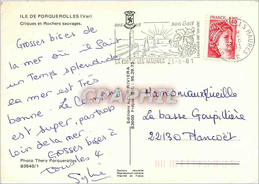 CPM Ile de Porquerolles Var Cirques et Rochers sauvages  — Rückseite