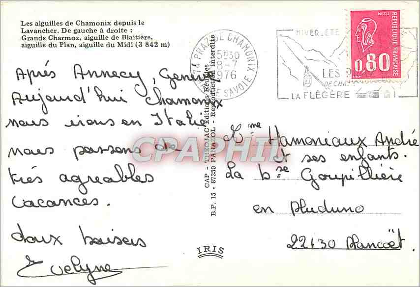 CPM Les aiguilles de Chamonix depuis le Lavancher De gauche a droite Grands Charmoz aiguille de Blai — Verso