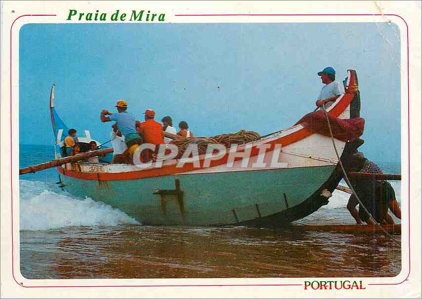 Praia de Mira — pêcheurs à bord d'un bateau — CPAPHIL
