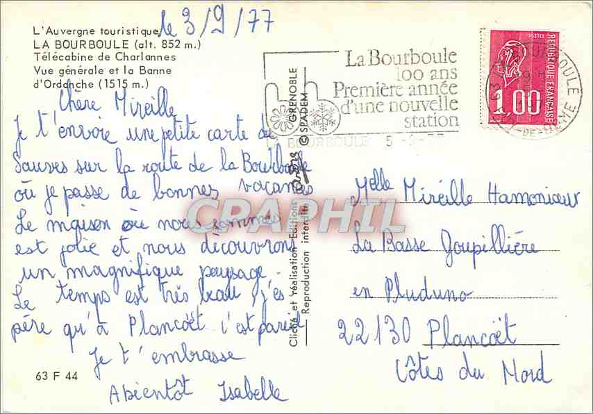 La Bourboule — Vue générale et la Banne d'Ordanche — Édition Grenoble — Rückseite