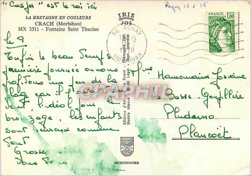 CPM Crach Morbihan Fontaine Saint Thuriau  — Rückseite