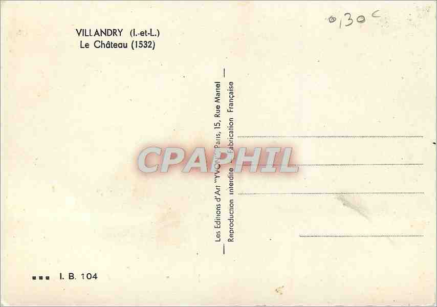CPM Villandry I et L Le Chateau  — Rückseite
