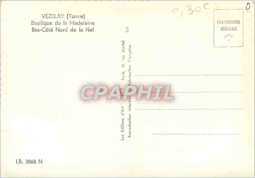CPM Vezelay Yonne Basilique de la Madeleine Bas Cote Nord de la Nef  — Rückseite