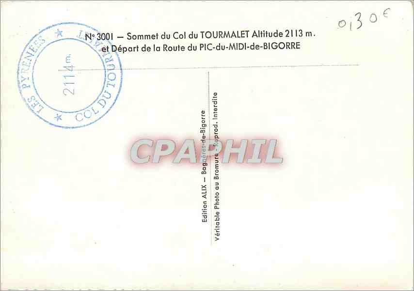 CPM Sommet du Col du Tourmalet et Depart de la Route du Pic du Midi de Bigorre  — Rückseite
