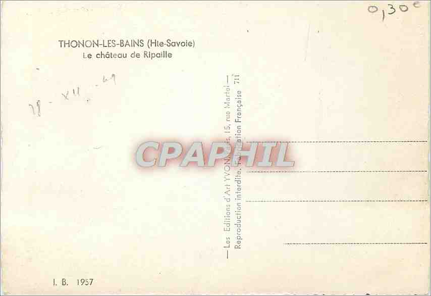 Thonon-les-Bains — Le château de Ripaille — Éditions d'Art Yvon, 711 — Verso