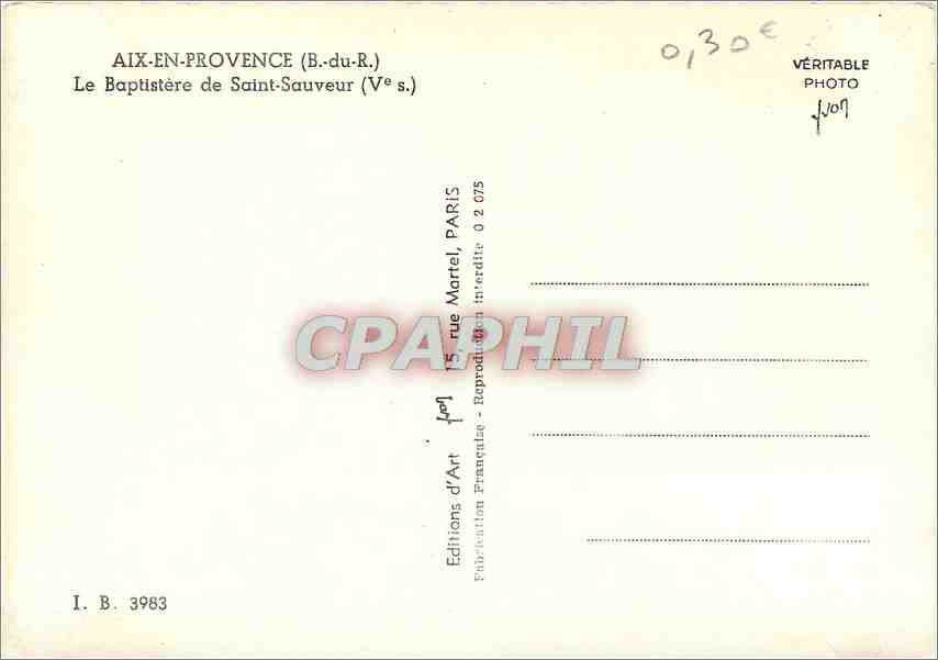 Aix-en-Provence (B.-du-R.) - Le Baptistère de Saint-Sauveur (Ve s.) — Éditions d'Art, Paris — Rückseite