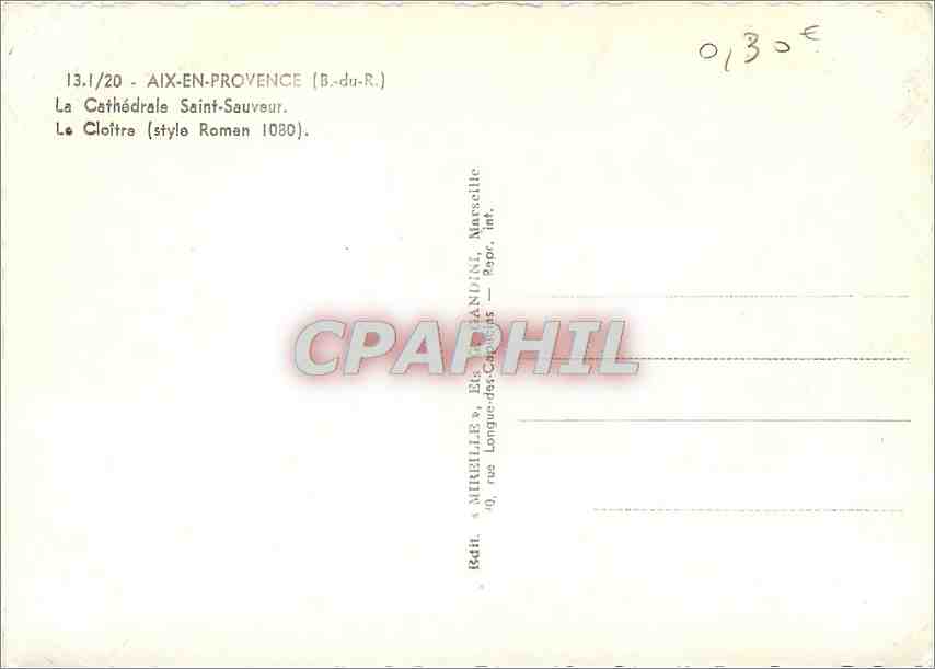 CPM Aix en Provence B du R La Cathedrale Saint Sauveur Le Cloitre  — Rückseite