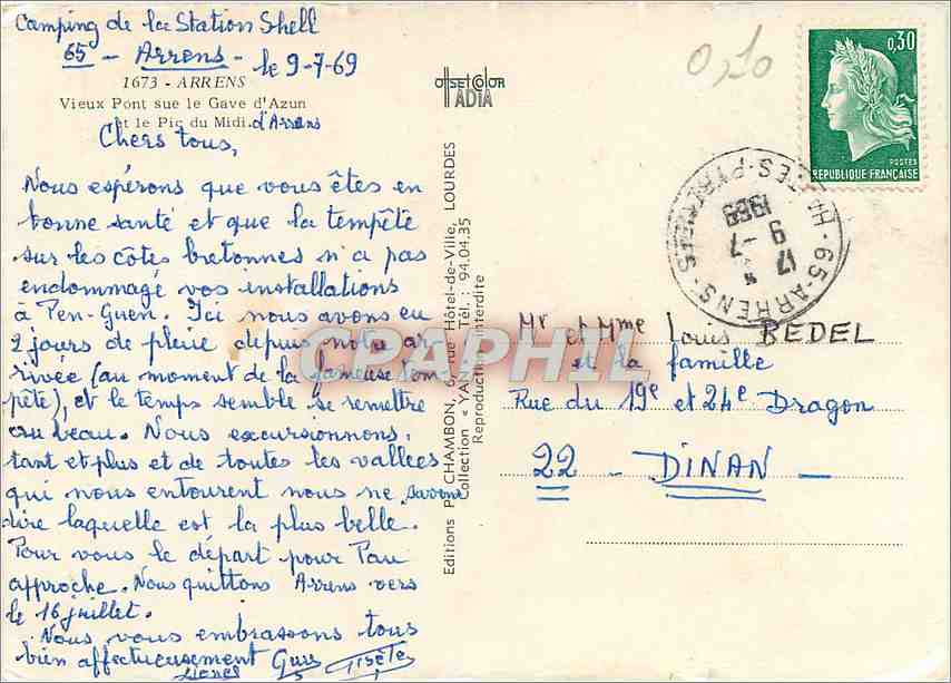 Pont sur le Gave d'Arrens — Arrens, Hautes-Pyrénées — Éditions P. Chambon, série 1969 — Verso