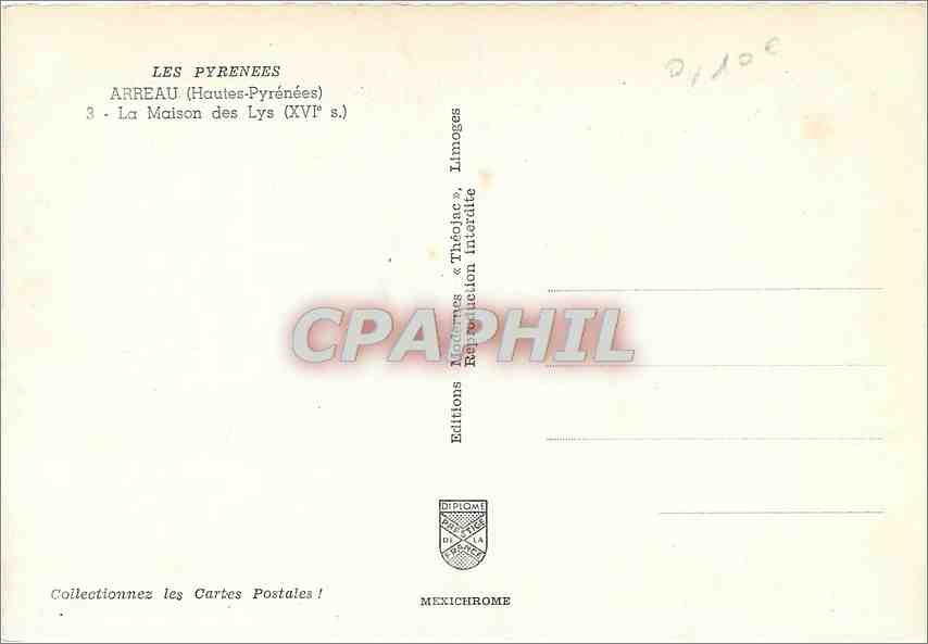 CPM Arreau Hautes Pyrenees La Maisondes Lys  — Rückseite