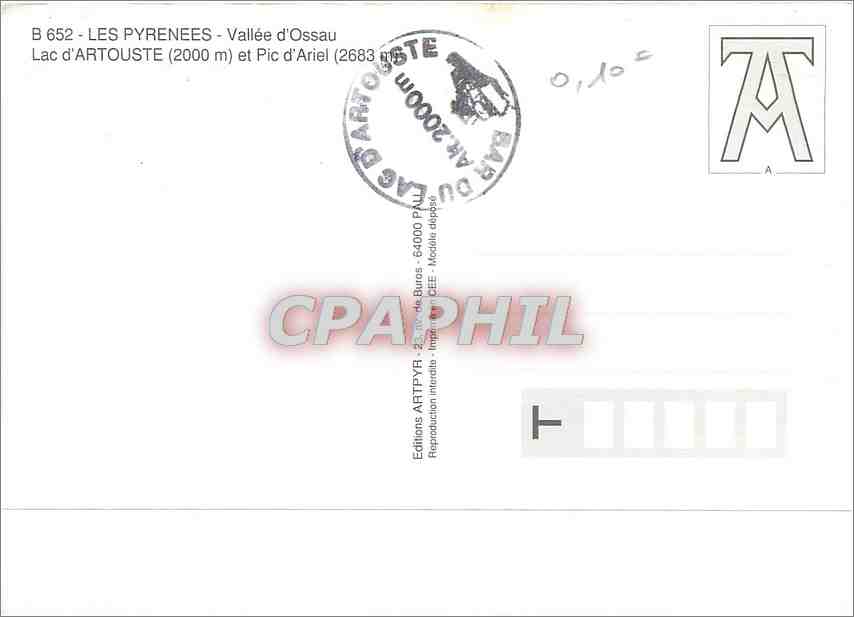 CPM Les Pyrenees Vallee d'Ossau Lac d'Artouste et Pic d'Ariel  — Rückseite
