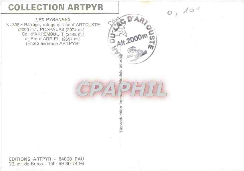 See Artouste — Staudamm, Schutzhaus und Berge — Editions ARTPYR, Nr. K.338 — Rückseite