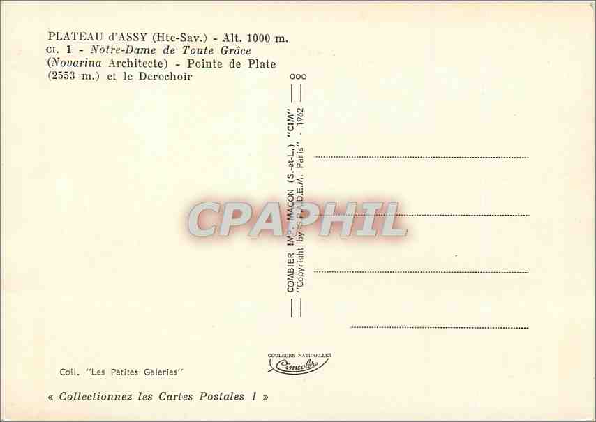 Plateau d'Assy - Notre-Dame de Toute Grâce — éditeur Combière, série CIM, Paris, 1962 — Rückseite