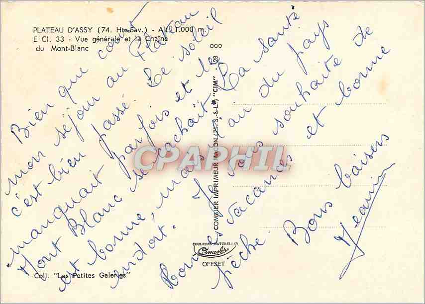 CPM Plateau d'Assy Hte Sav Vue generale et la Chaine du Mont Blanc  — Rückseite