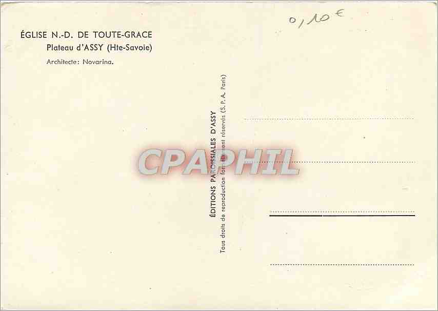 CPM Eglise ND de Toute Grace Plateau d'Assy Hte Savoie  — Rückseite