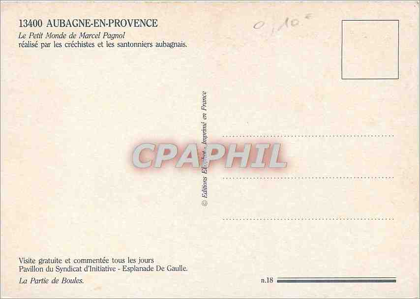 CPM Aubagne en Provence Le Petit Monde de Marcel Pagnol realise par les crechistes et les santonnier — Rückseite