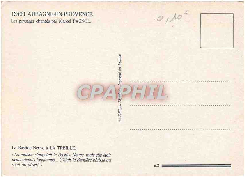 CPM Aubagne en Provence La Bastide Neuve a La Treille  — Verso