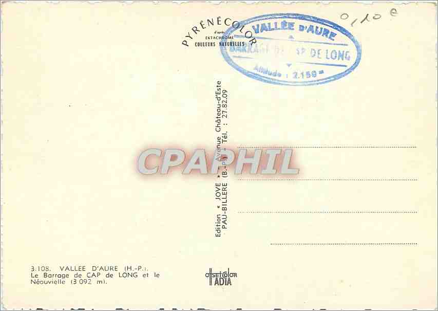 CPM Vallee d'Aure HP Le Barrage de Cap de Long et le Neouvielle  — Rückseite