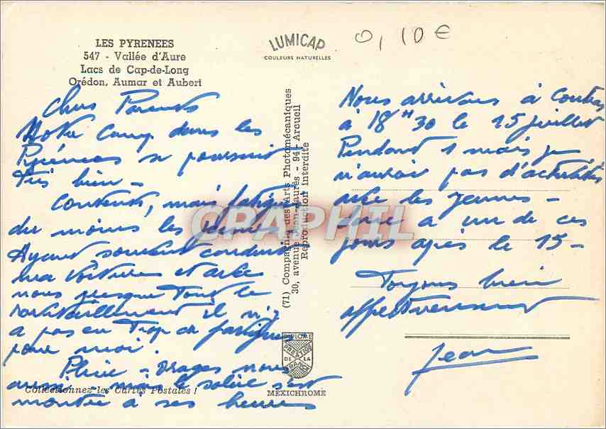 Les Pyrénées — Lacs de Cap-de-Long, Orédon, Aumar et Aubori — IRIS — Verso