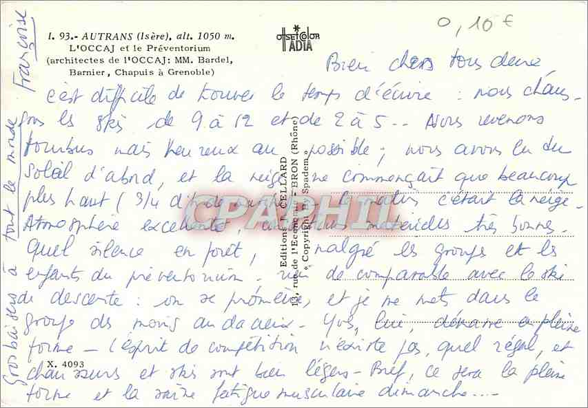 Autrans (Isère) — Le Préventorium et l’Occaj — Éditeur ADIA, n° X.4093 — Verso