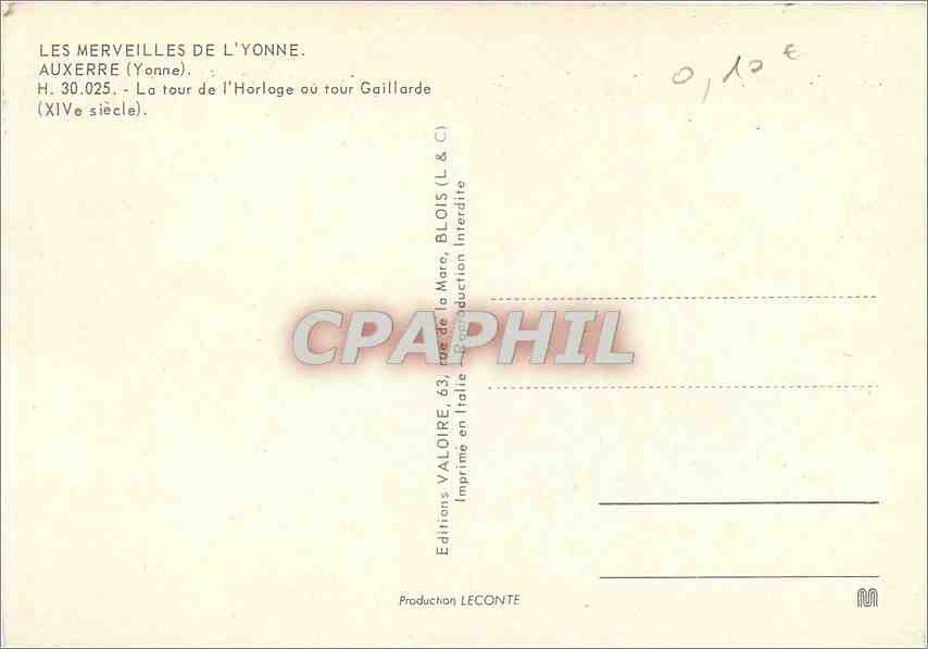 Auxerre — Tour de l'Horloge (tour Gaillard) — Éditions Valoire — Rückseite