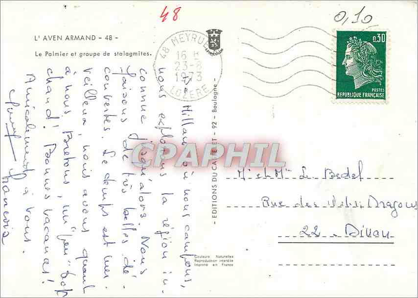 L'Aven Armand — Le Palmier et groupe de stalagmites — Éditions du Cairet — Verso