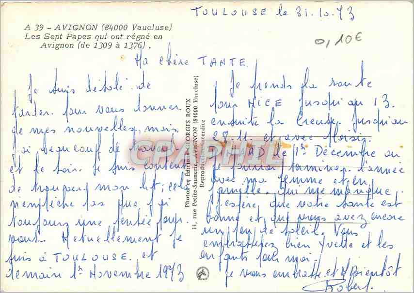 CPM Avignon Vaucluse Les Sept Papes qui ont regne en Avignon  — Rückseite