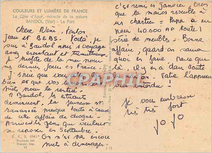 CPM La Cote d'Azur miracle de la nature Bandol Var Le Port  — Rückseite