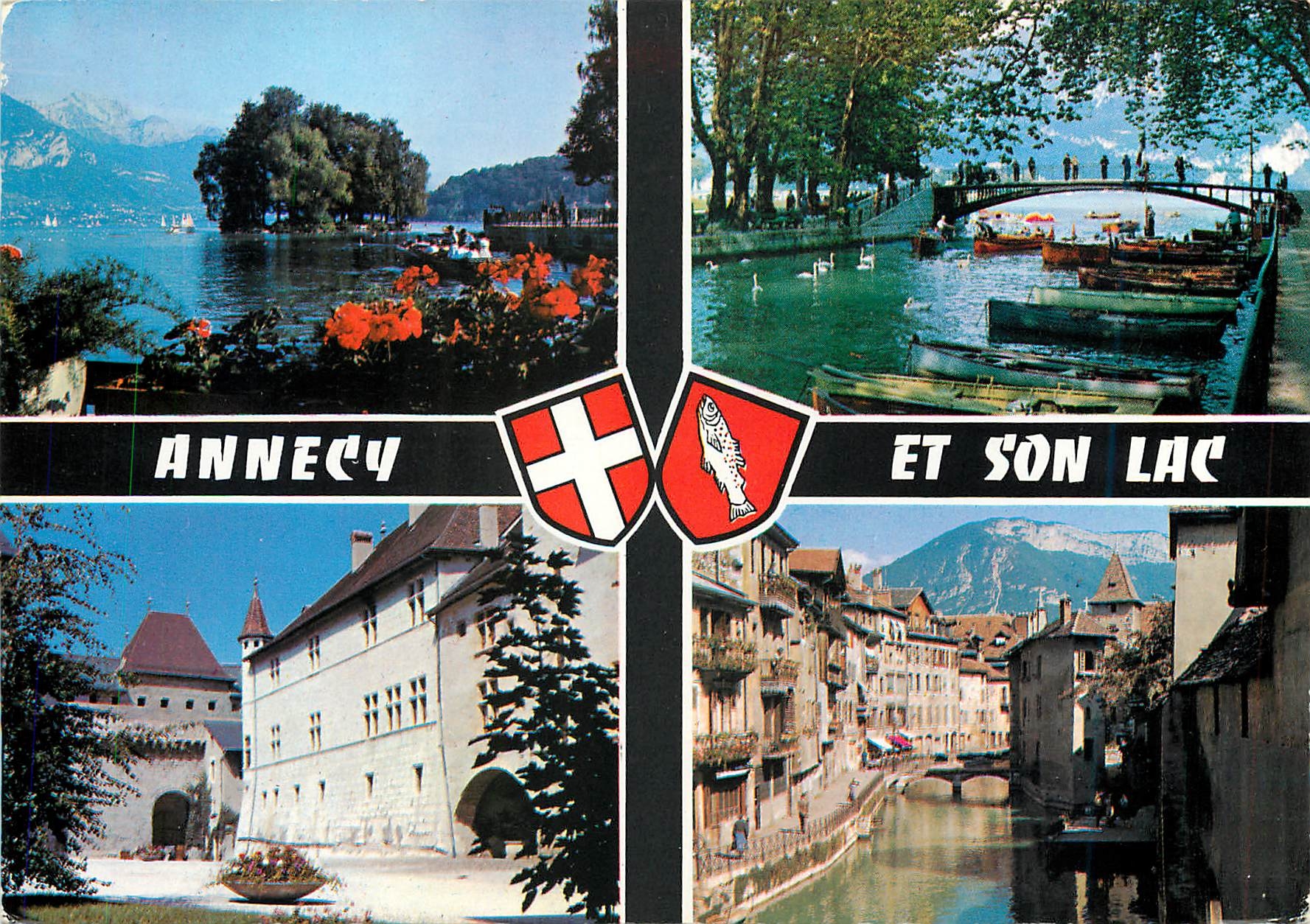 CPM Annecy et son lac Ile des Cygnes Pont des Amours Canal du Thiou Le Chateau 