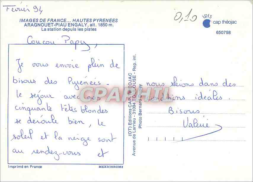 CPM Aragnouet Pieau Engaly La station depuis les pistes  — Rückseite