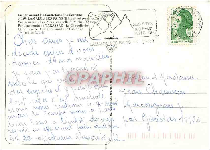 CPM Lamalou les Bains Herault et ses environs Vue generale les Aires chapelle St Michel  — Back