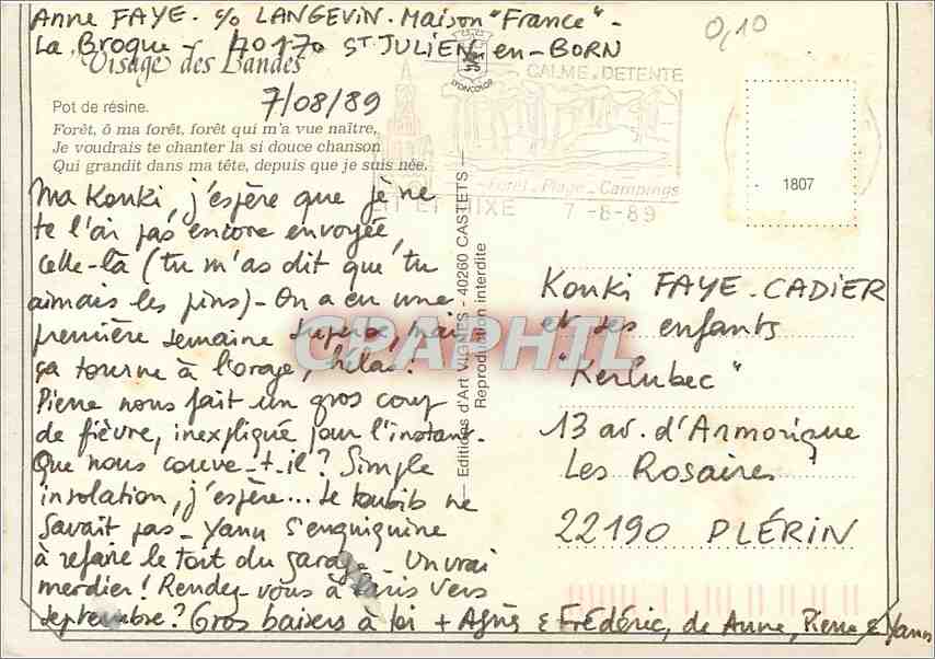 CPM Visage des Landes Pot de Resine  — Rückseite