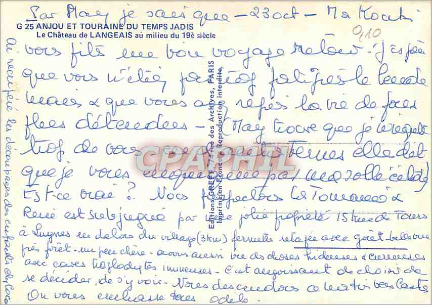 CPM Anjou et Touraine du Temps Jadis Le Chateau de Langeais  — Rückseite