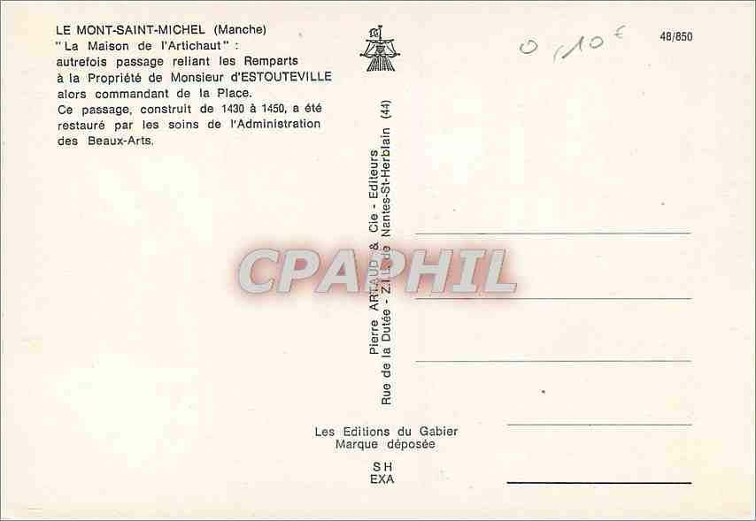 CPM Le Mont Saint Michel Manche La Maison de l'Artichaut  — Verso
