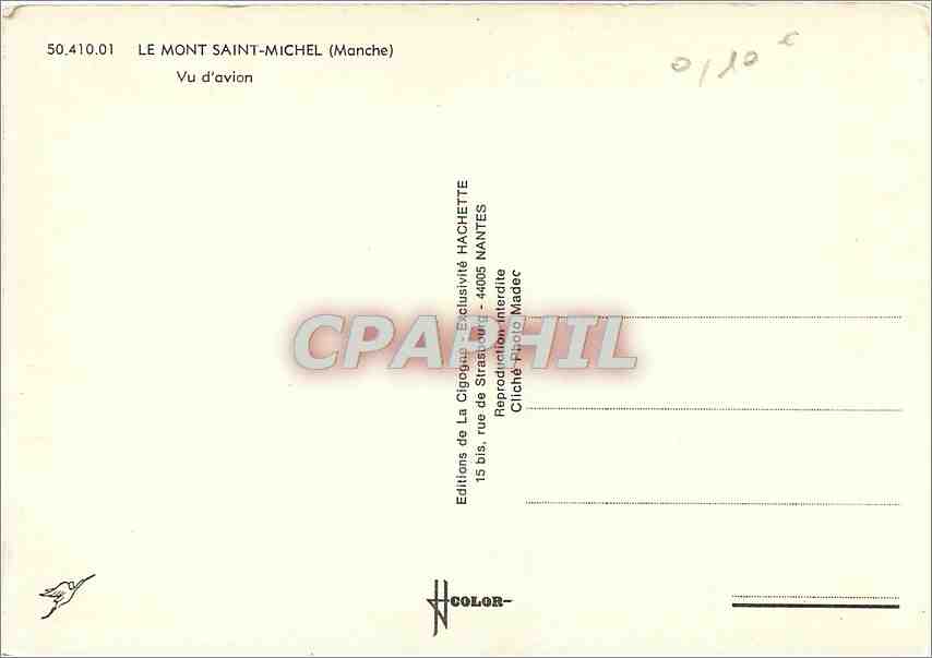 Mont Saint-Michel — vu d'avion — Éditions La Cigogne, n° 50.410.01 — Verso