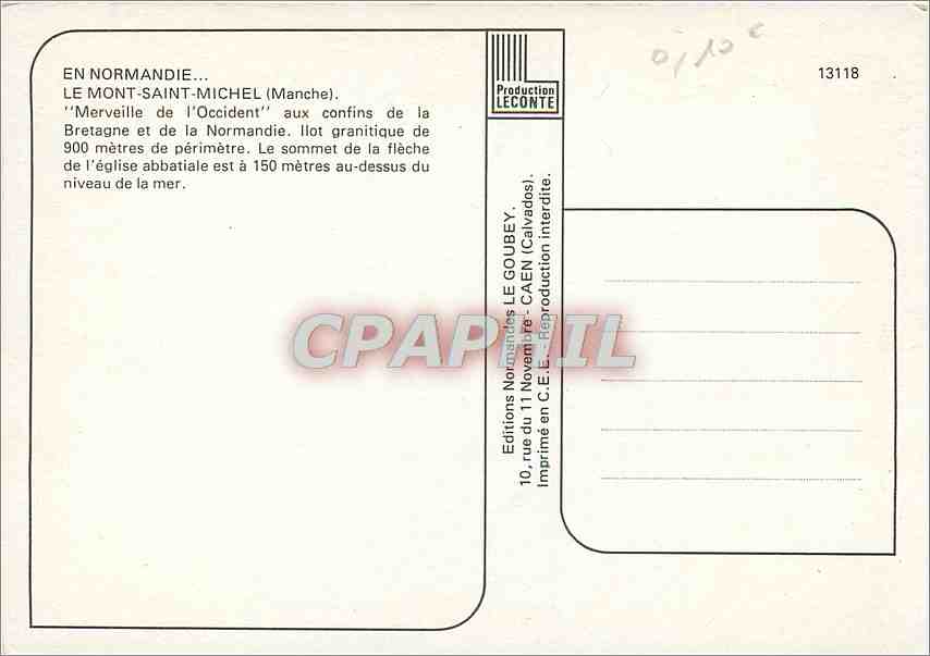CPM Le Mont Saint Michel Manche Merveille de l'Occident  — Rückseite