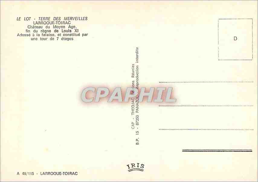 CPM Terre des Merveiulles Larroque Toirac Chateau du Moyen Age  — Rückseite