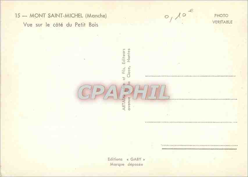 Mont Saint-Michel — Vue sur le côté du Petit Bois — Éditions Gaby — Verso