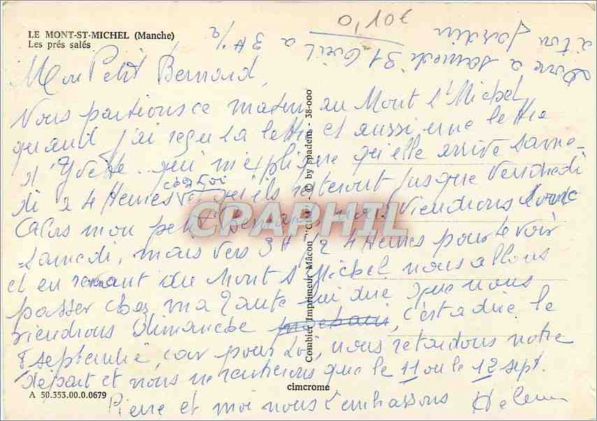 CPM Le Mont Saint Michel Manche Les pres sales  — Verso