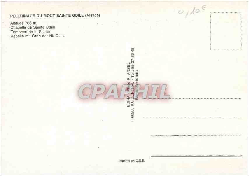 CPM Pelerinage du Mont Sainte Odile Alsace Chapelle de Sainte Odile Tombeau de la Sainte  — Verso